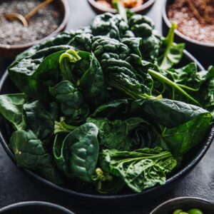 fresh spinach bunch dewy green leaves