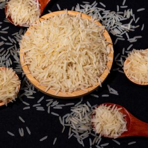brown basmati rice bowl rustic background organic